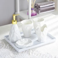 5pcs ceramic toiletries bathroom set marble porcelain cup toothbrush holder soap dispenser tray bathroom decoration accessories