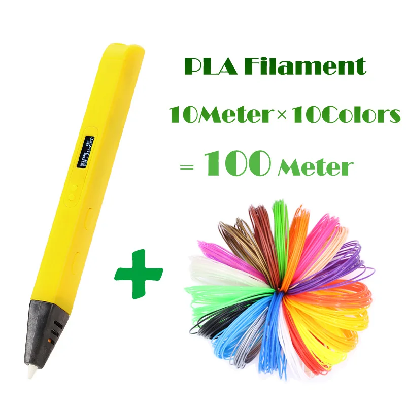 Yellow Add 100Meters Lihuachen RP800A 3D печать Ручка для детей 3D Рисование ручка живопись Intellectua игрушка применимый ABS/PLA нити материал - Цвет: Yellow Add 100Meters