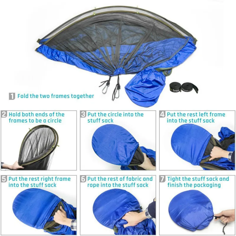 

Outdoor Camping Pop-Up Portable Parachute Hammock with Mosquito Net,Sun Shelter and Upgraded 10-ring Tree Strap Hammocks Swing