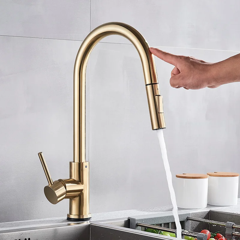 Matte Black Pull Out Sensor Kitchen Faucet Sensitive Smart Touch Control Mixer For Tap | Обустройство дома
