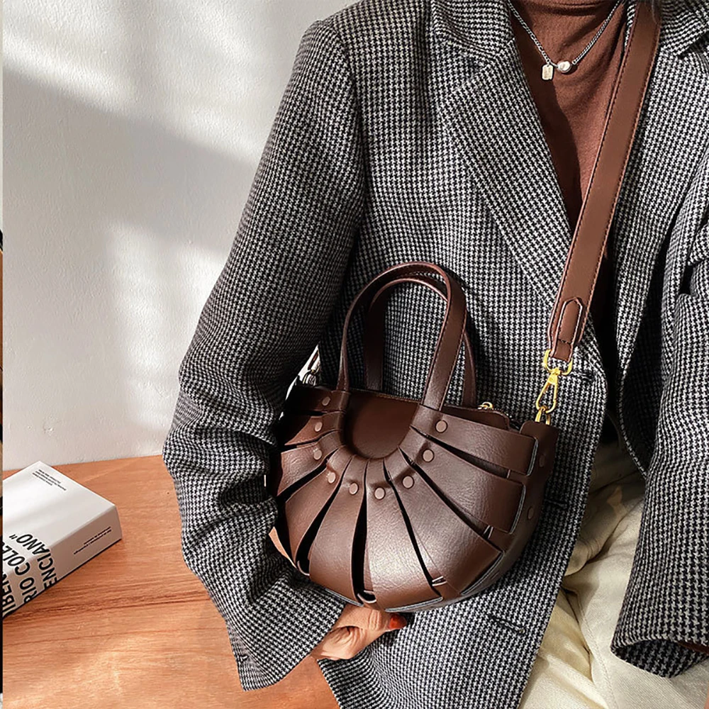 

Luxury Vegetable Basket Design Retro Handbags For Women 2021 Half Moon Totes Female Satchel Solid Color Shoulder Crossbody Purse