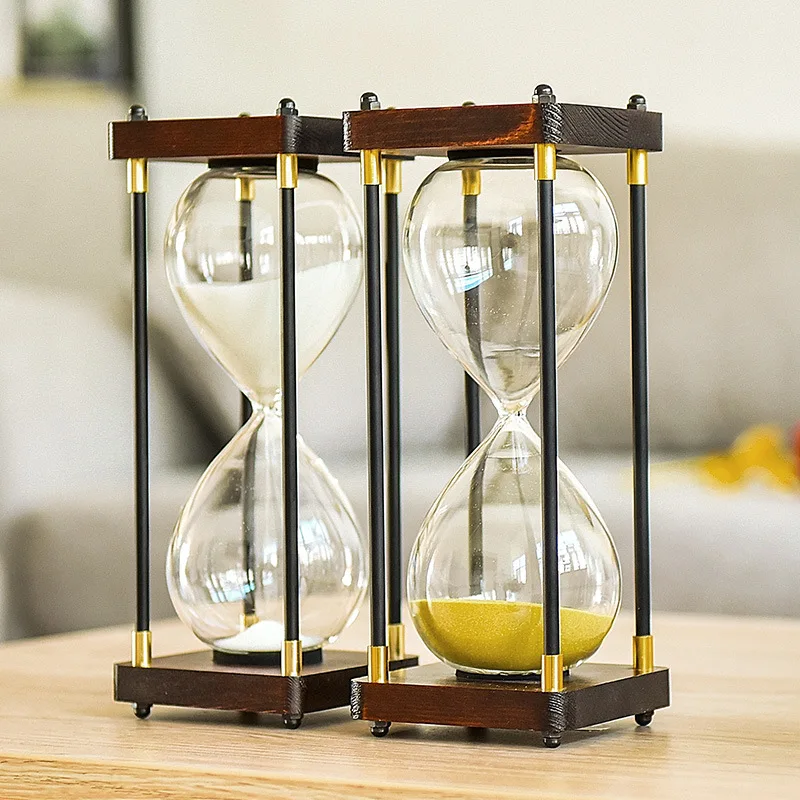 Reloj de arena cuadrado con fondo de madera, cron&oacute;metro de 30 minutos, adornos para el hogar, medidor de hora de cocina, azul-1