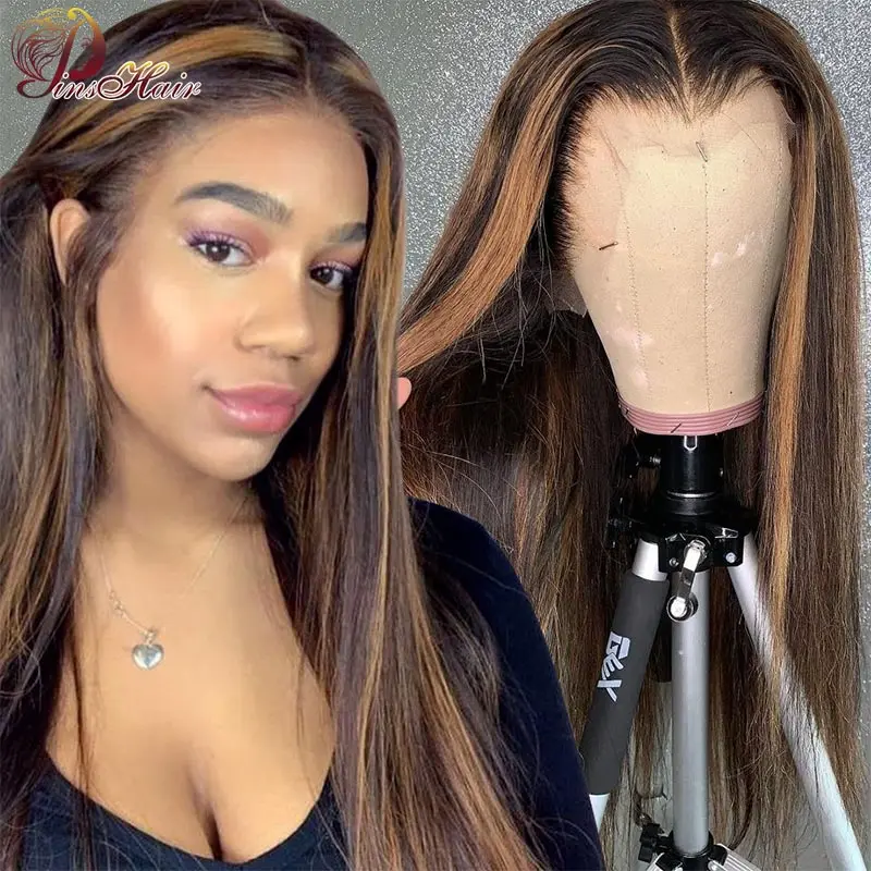 

Highlight Brown Wig Human Hair Transparent Lace Front Wig Straight Lace Wigs 180% Lace Front Human Hair Wigs Brazilian Remy Hair