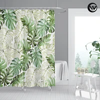 waterproof green sycamore leaf shower curtain polyester wholesale polyester bathroom curtain liner high quality fabric