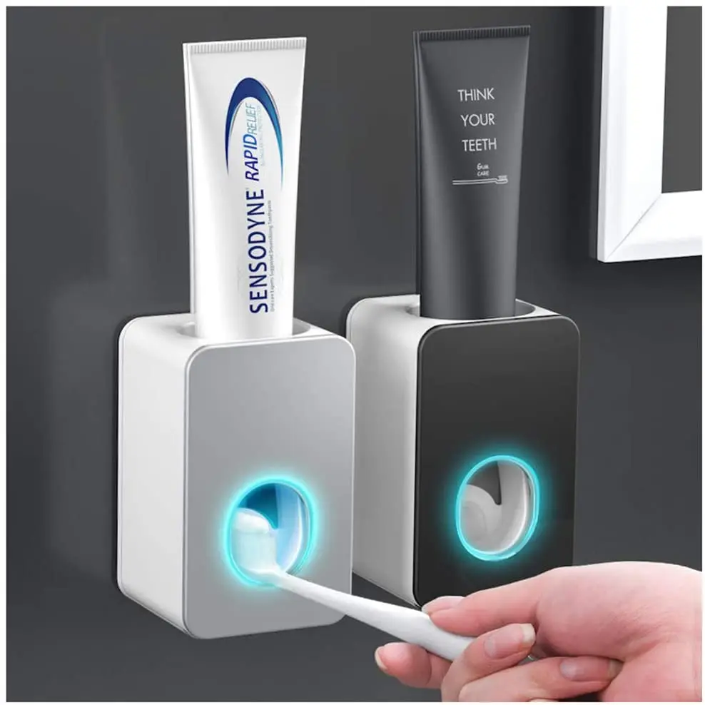 

Automatic Toothpaste Dispenser Wall Mount Dust Proof Toothbrush Holder Wall Mount Storage Rack Bathroom Accessories Set Squeezer