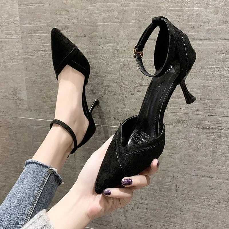 

2021 early spring new color matching fashion sandals women Korean version of pointed high-heeled buckle women's singles shoes