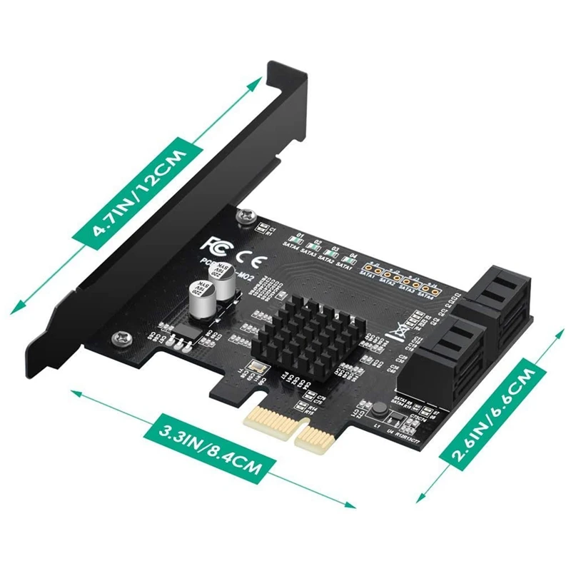 Адаптер PCIE x 1 на 4 порта SATA карточка с чипсетом Marvell без Raid для майнинга Ipfs и