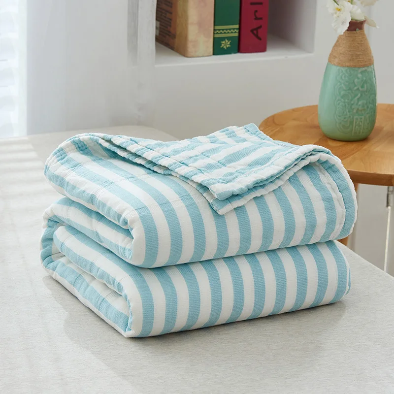 Домашнее текстильное вареное одеяло из 100% хлопка голубое газовое покрывало для