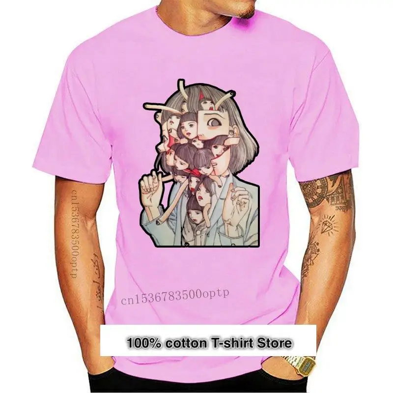 

Camiseta de Manga corta de Anime japonés para hombre, camiseta de Junji Shintaro Ito Kago, Cara de Horror, chica joven