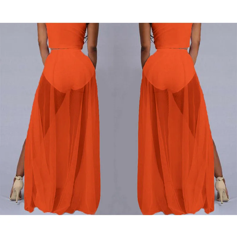 Женская сетчатая юбка Hirigin прозрачная однотонная шифоновая макси с разрезом по