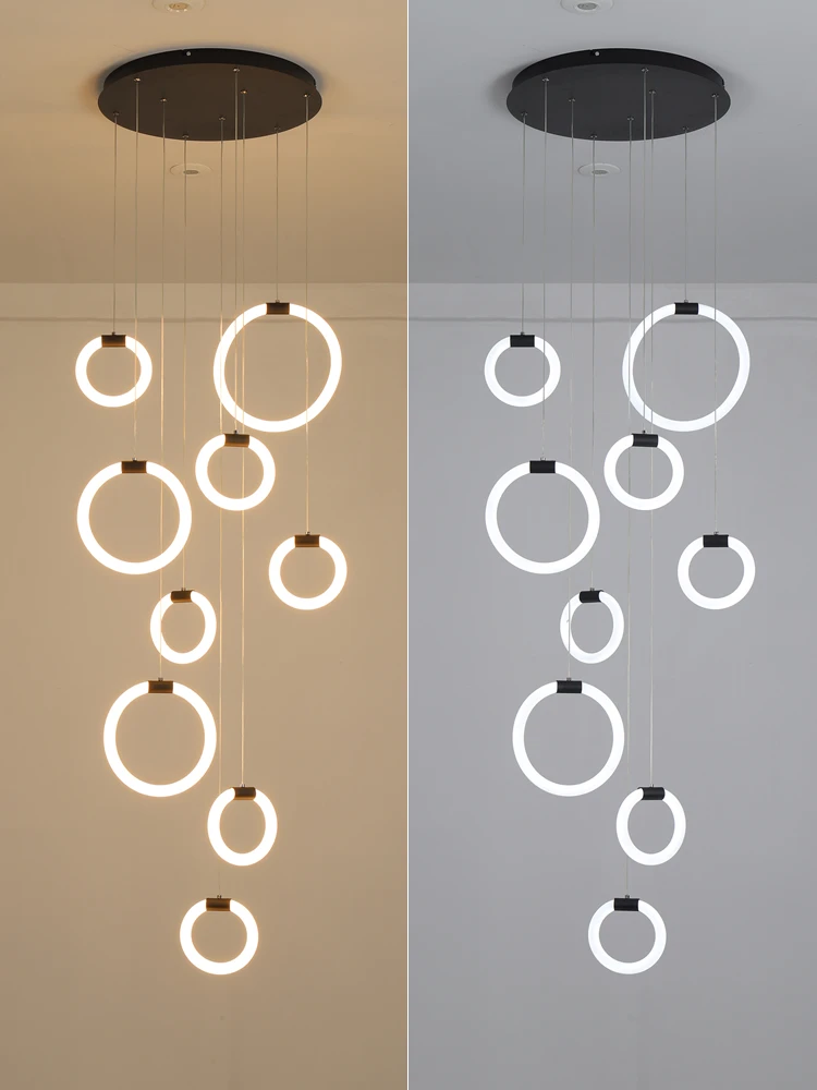 Online Dubleks Daire Oturma Odası LED Avize Spiral Merdiven Droplight Yemek Odası Tavan Asılı Işıklar Modern Kapalı ışık