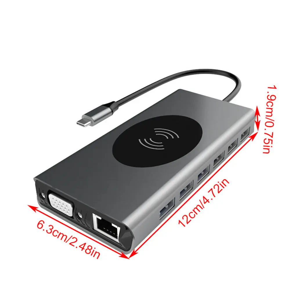 USB концентратор 15/14/13 в 1 с разными портами и беспроводным зарядным устройством 4K