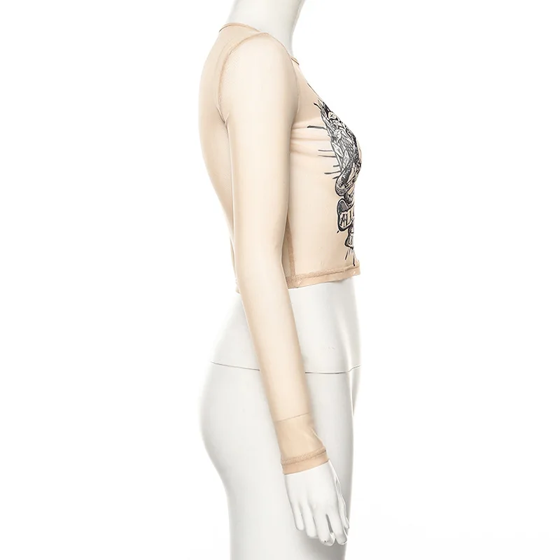 Женский облегающий Топ LVINMW сетчатый укороченный топ с принтом солнца на лето и