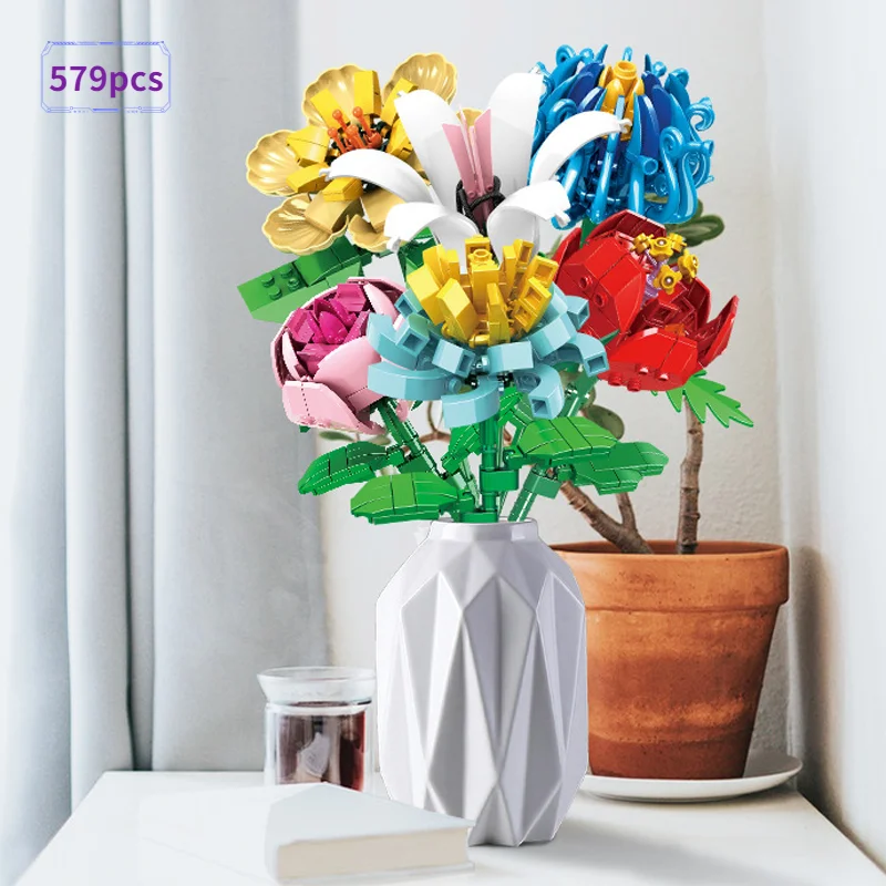

Bouquet Building Blocks Home Decoration Plant Bonsai Romantic Flower Build Model Assembling Bricks DIY Toys Girl Birthday Gift