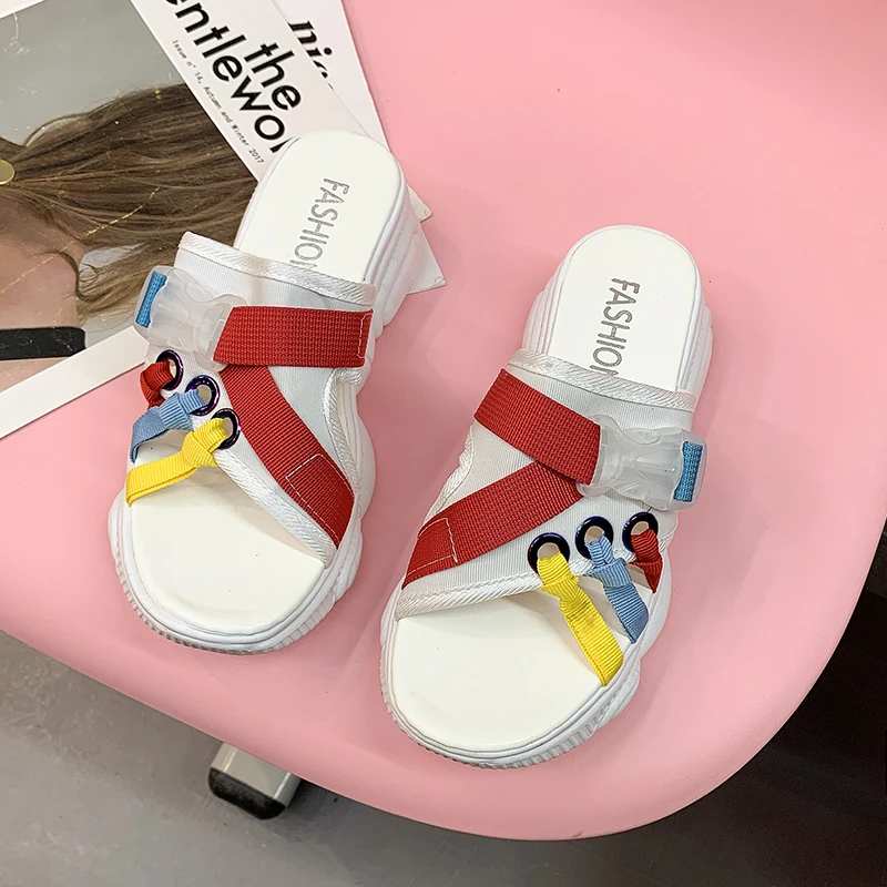 

Slippers Women Summer New Fashion Women's Slippers2021 Buckle Woman Chunky Shoes Casual Ladies Beach Slides Woman Platform Shoes