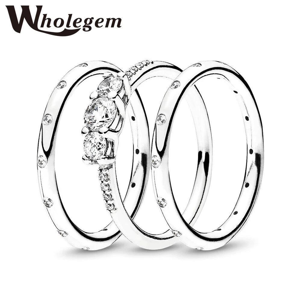 

WHOLEGEM Trendy Simple Sparkling Zircon Women Rings Clear CZ Stackable Wedding Band Statement Engagement Jewelry Anniversary