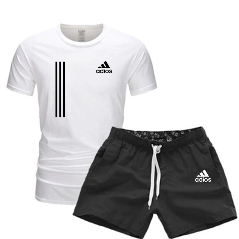 

2021Summer New Fashion Trend Men's Suit Personalized Fashion Printing Sports Short-Sleeved T-shirt + Sports Casual Short Suit