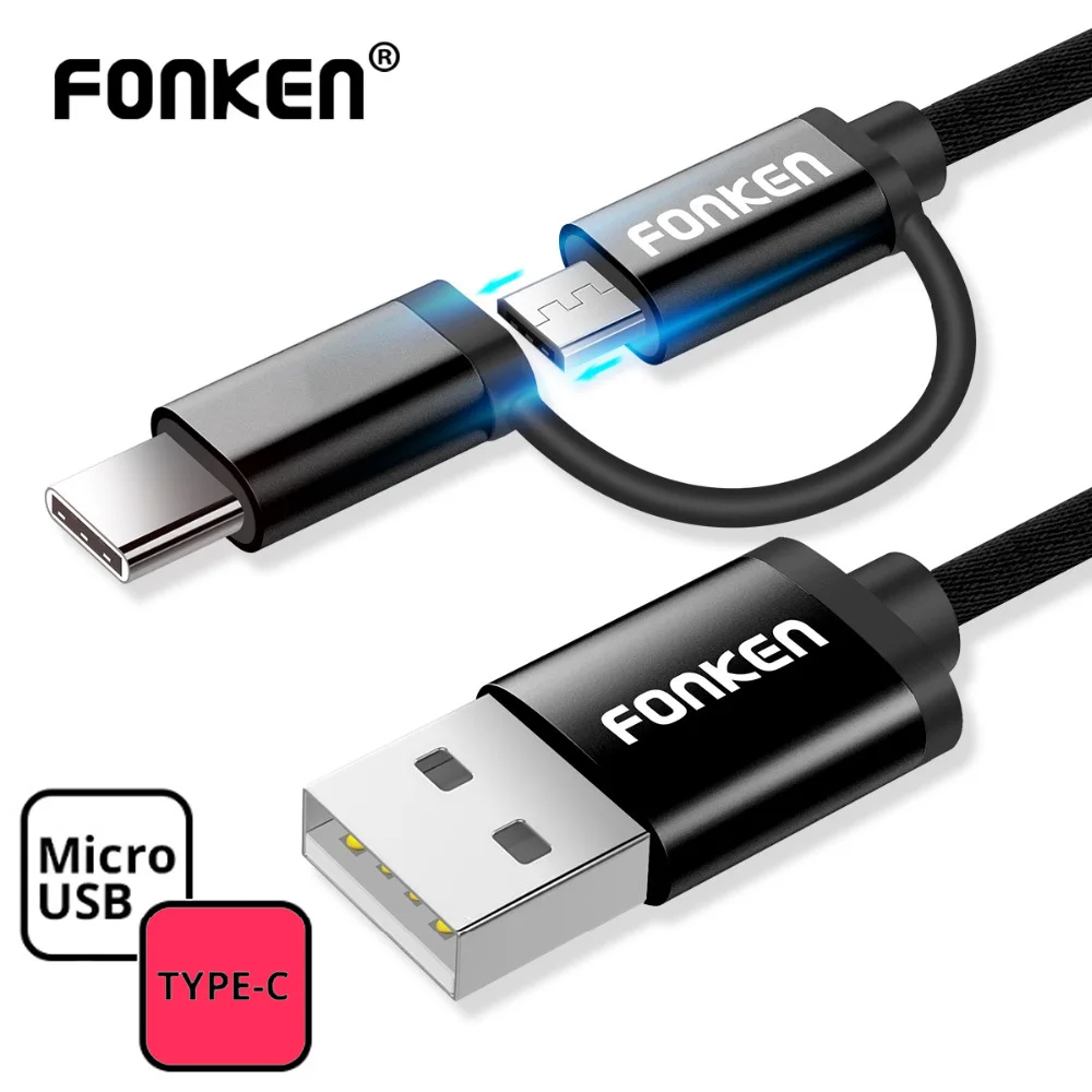 FONKEN Универсальный 2 в 1 Usb кабель Тип C Micro для зарядки телефона шнур Android смартфона