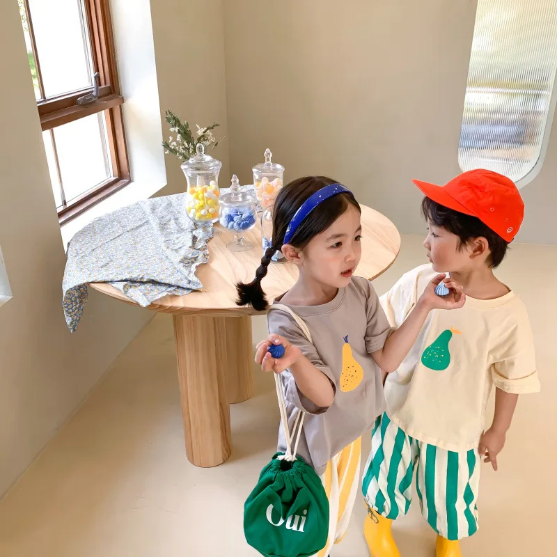 

Children's T Shirt 2021 Summer New Korean Boys Girls Fruit Printed Loose Casual Short Sleeve Top