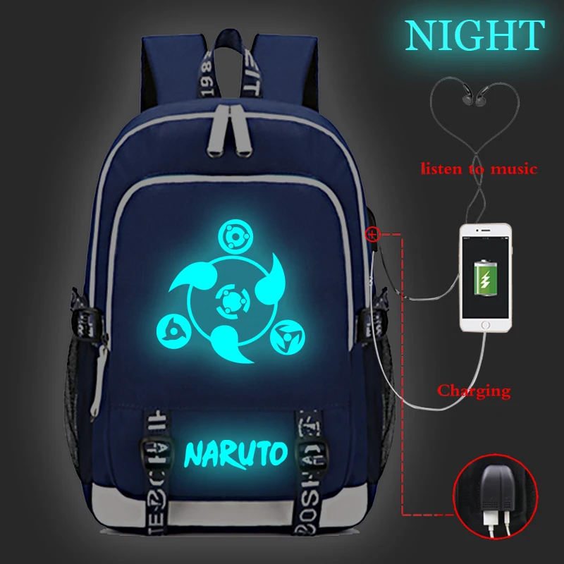 

Anime NARUTO Luminous USB Charge Backpack Students Boys Girls School Rucksack Fashion Laptop Bag Men Women Travel Bags