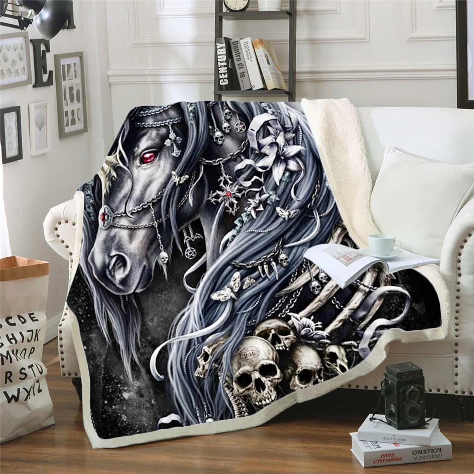 Bedding Outlet Skull Plush Blanket Sherpa Gothic Black White Mystic Bed For Boy Mantas De Cama style-008 | Дом и сад