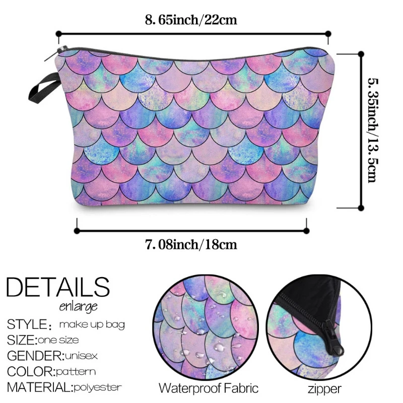 

Fish Scales Printed Makeup bag Double-sided Printied Waterproof Travel Cosmetics Bag Zipper Pouch Small Toiletry Organizer Bag