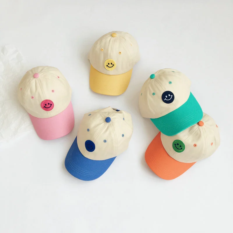 

2021 New Fashion Hot Style Summer New Kids Hat Cute Smiley Color Matching Baseball Hats Unisex Cap