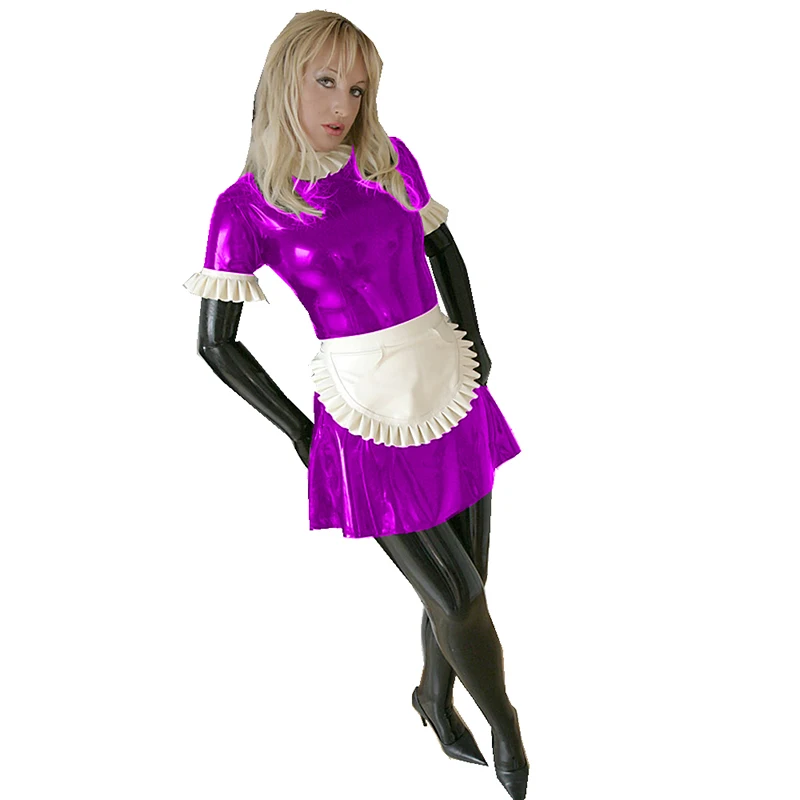 Платье французской горничной из ПВХ закрывающаяся униформа Костюм официантки