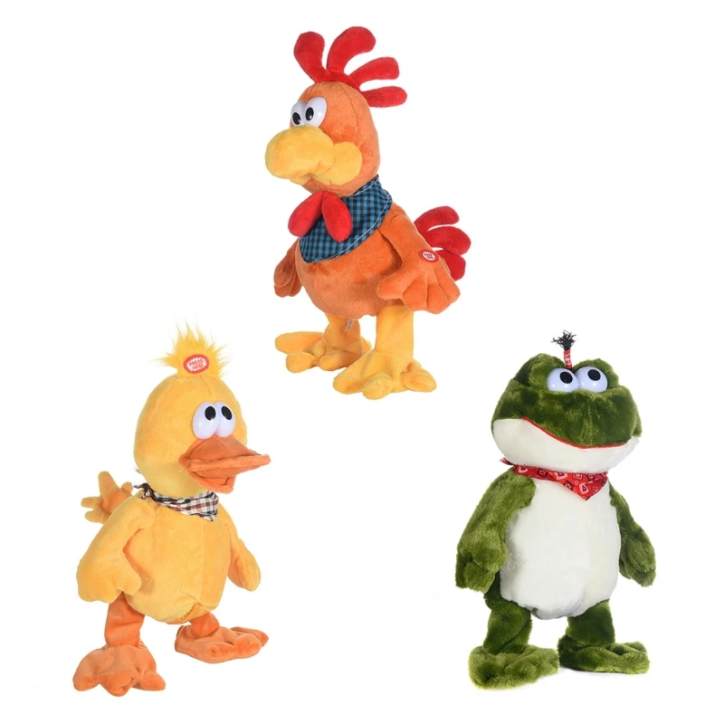 

50LE Electric Dancing Duck Roosters Frog Plush Doll Birthday Gift Soft Interactive Doll for Kids Early Education Anti-Anxiety