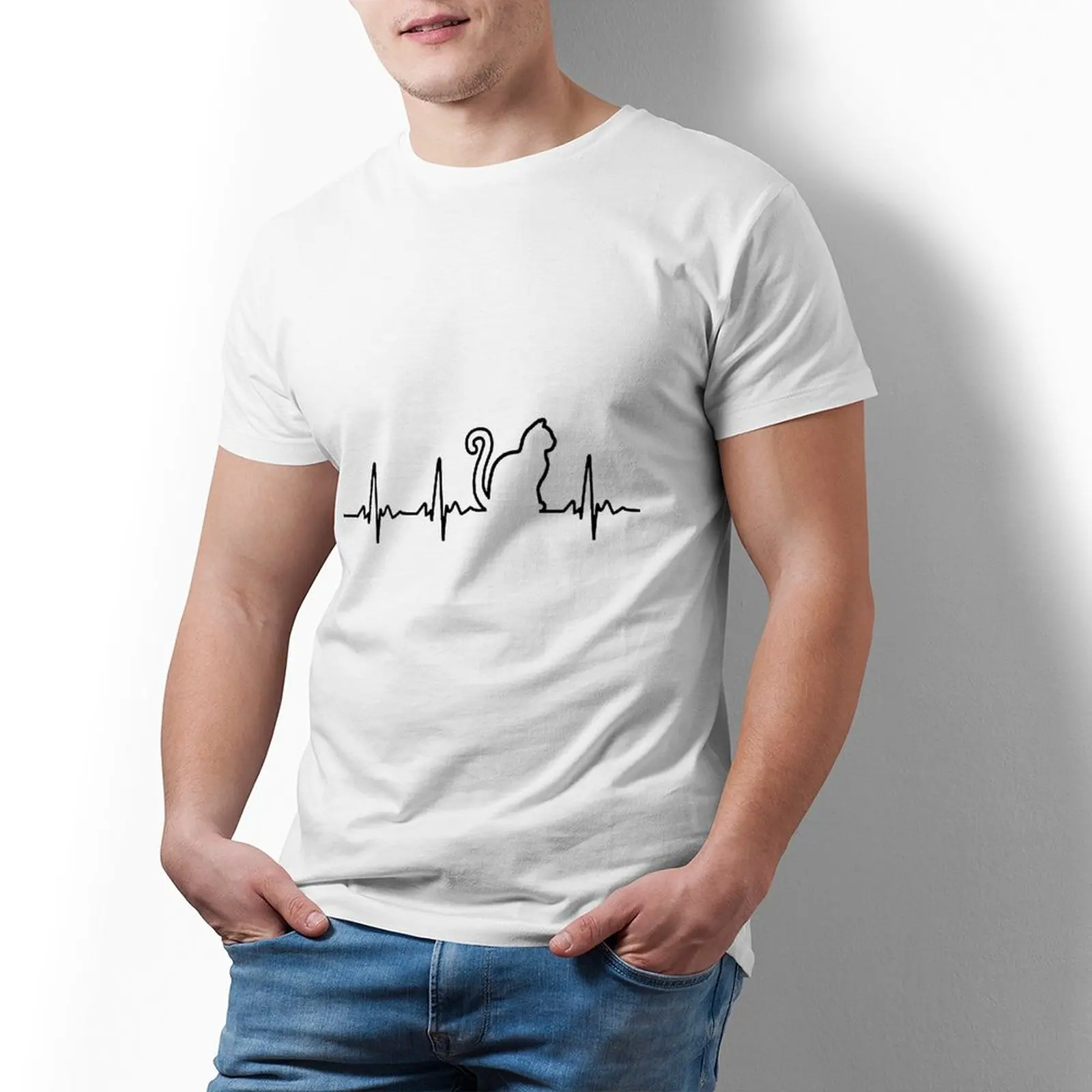 

Футболка с рисунком сердцебиения, Милая футболка из 100 хлопка с коротким рукавом, Базовая футболка с графическим рисунком, Мужская футболка