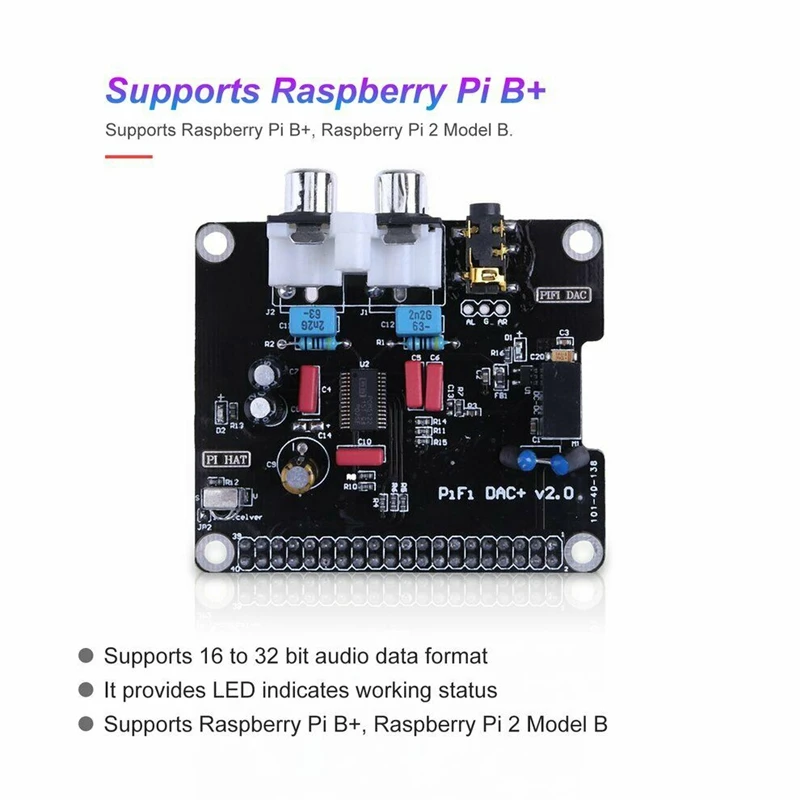 PCM5122 Hifi Dac o Модуль звуковой карты I2S + светодиодный индикатор для Raspberry Pi 3B/2B |