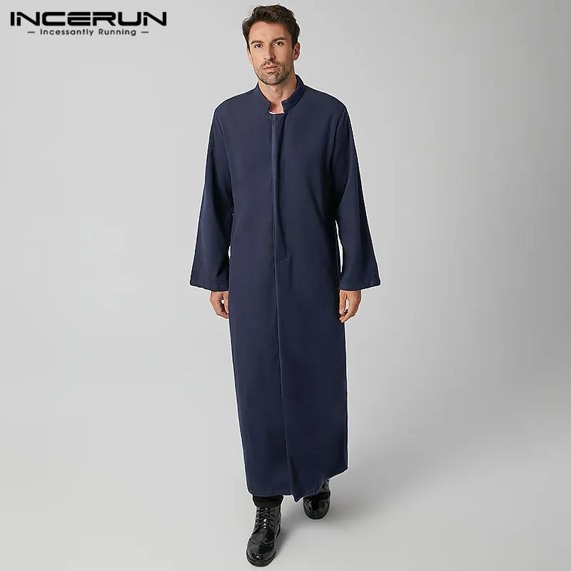 Fashion Buttons Long Style Thick Overcoats INCERUN Winter Coats Mens Solid Color Blends Man Sleeve Stand Collar Trench 5XL7 | Мужская