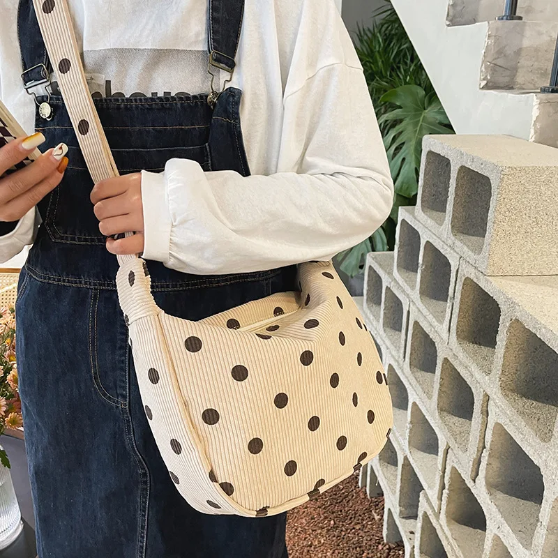 

Japanese Style Crossbody Bags For Women Dots Print Corduroy Bags Women Student Girls Satchels Casual Shoulder Bag Handbags