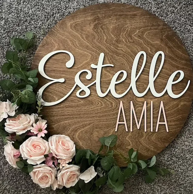 

Nursery Name Sign 3D Custom Name Sign Baby Shower Gift Round Wood Name Sign Baby Name Sign Round Name Sign for Girl Boy