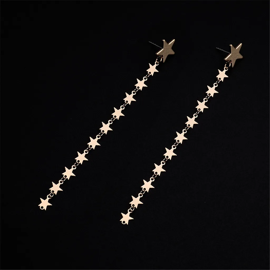 Женские длинные серьги со звездами гипоаллергенные модные золотые женские