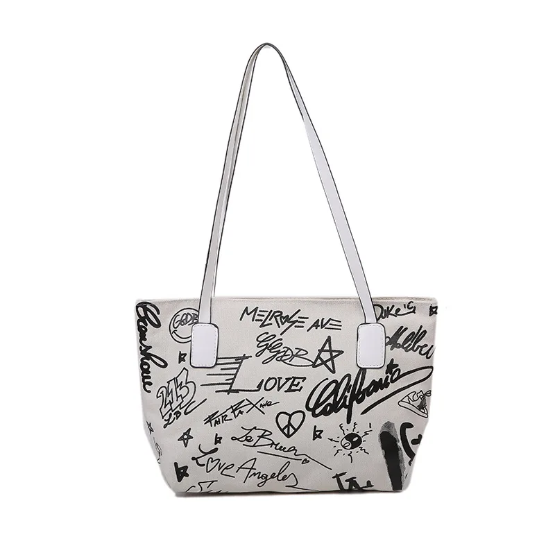 

Graffiti Canvas Women's Bag 2021 New Fashion Large Capacity Shoulder Messenger Bag Portable Tote Handbag Bags For Women