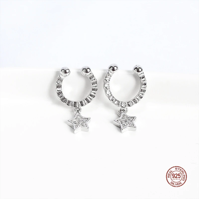 Женский зажим для ушей LKO из стерлингового серебра 925 пробы с пятиконечными