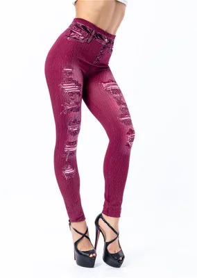 

Women Spring Autumn Faux Denim Jeans Leggings High Waist Fashion Ripped Hole Stretch Fitness Leggins
