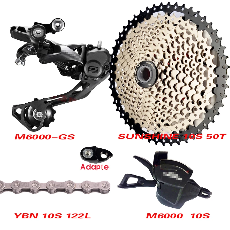 SUN50T YBN 122L GS SHIMAN0 M6000/M610/M615 10 скоростные переключатели+ задние переключатели+ 42T 46T 50T SUNSHINE cassette 10 speed Chain Groupset - Цвет: SUN50T YBN 122L GS