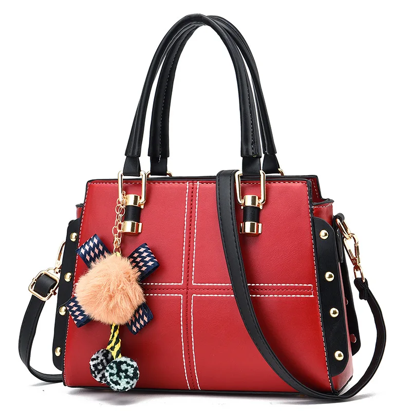 

Fashion High Quality Women Handbags Large Capacity PU Leather Ladies Shoulder Bags Causal Messenger Bag With Hairball Travel Bag