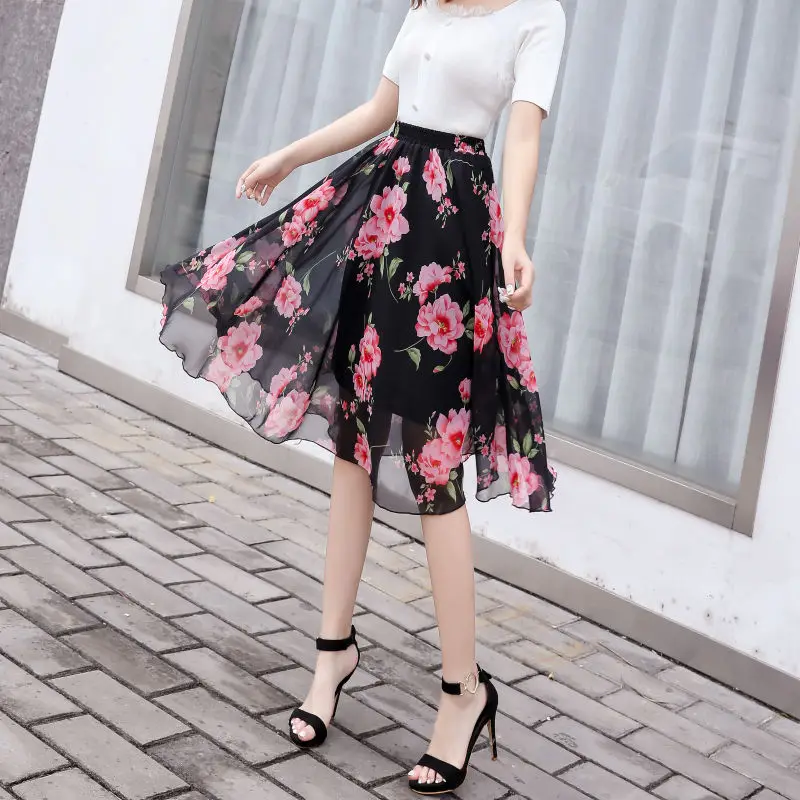 Юбка женская с завышенной талией Повседневная Свободная элегантная юбка до