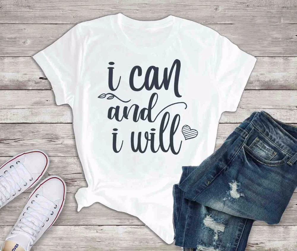

I Can and I Will Inspirational T-shirt Motivational Valentines Gift WomenMom Birthday Christian slogan graphic tees tops K901