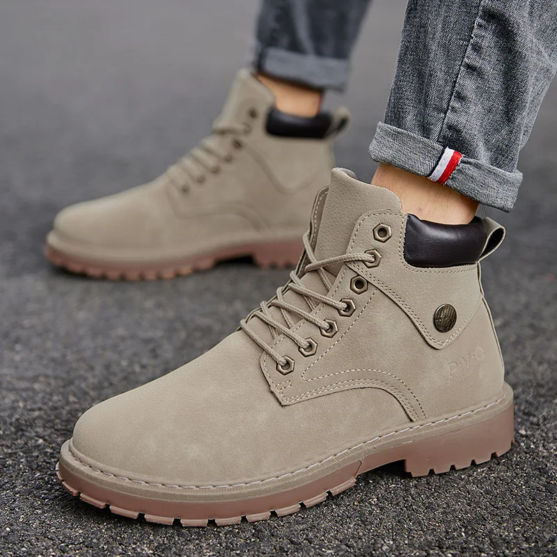 

Men's Boots Winter Non-slip Men Martin Boots Keep Warm Solid Classics Khaki Work Boots Male Shoes Round Head Men Motorcycle Boot