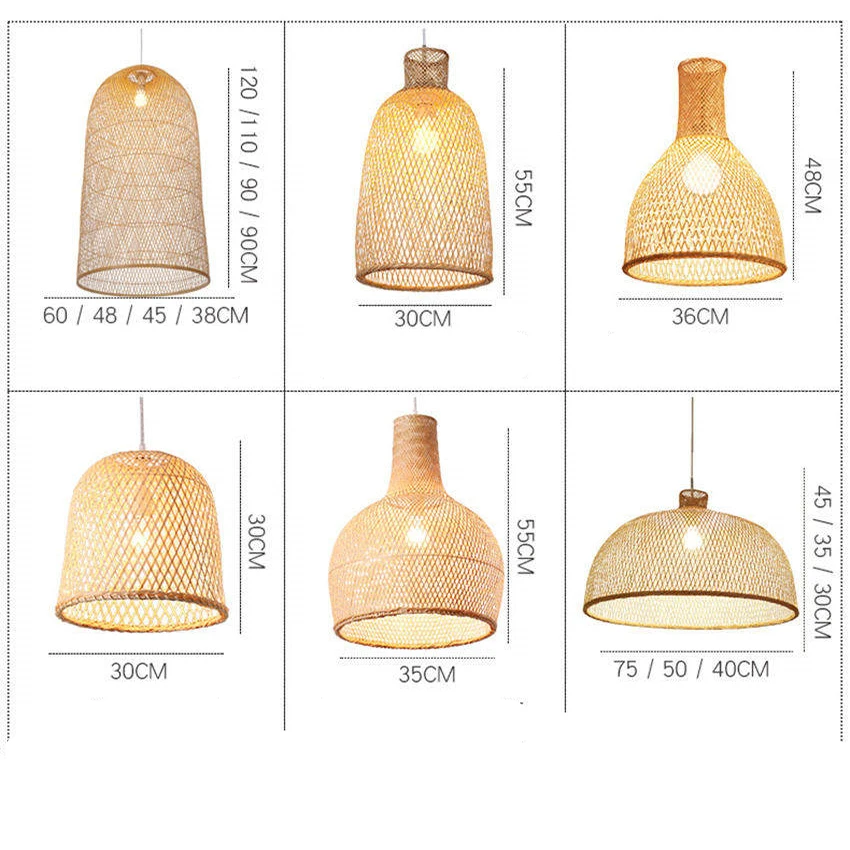 

japanese Bamboo Art Pendant Lights Wood Wicker Bird Cage Pendant Lamp restaurant Dining Room Kitchen Fixtures Luminaire E27 220V