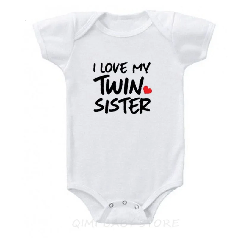 Twin Sister-White Shirty/хлопковый комбинезон для новорожденных мальчиков и девочек с короткими рукавами и надписью «I Love My Twin Sister»/«Brother», одежда для малышей - Цвет: Twin Sister-White