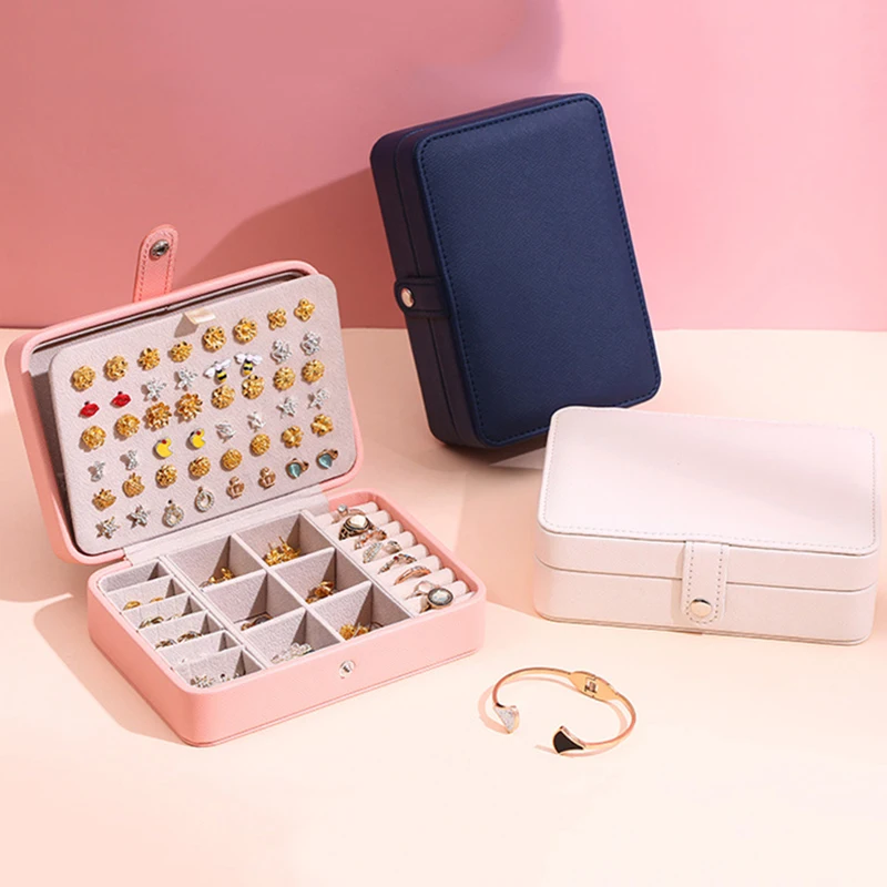 

21 New Leather Portable Jewelry Box Three-Layer Double-Layer Simple Earrings Earrings Ring Necklace Bracelet Jewelry Storage Box