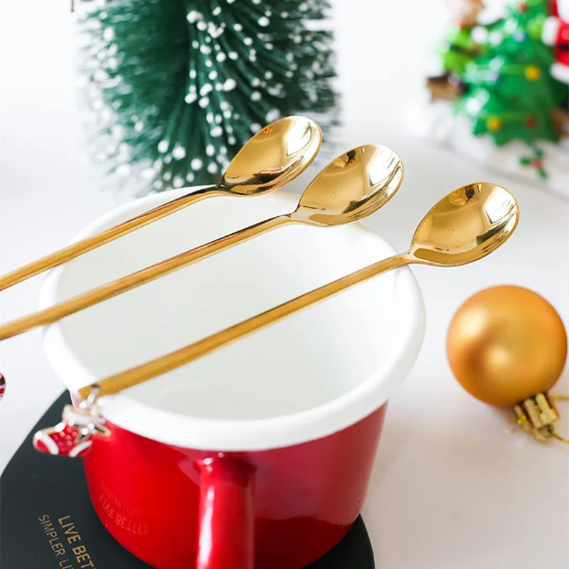 

New Year 2021 Metal Merry Christmas Spoons Xmas Party Tableware Ornaments Christmas Decorations for Home Table Navidad Noel Gift