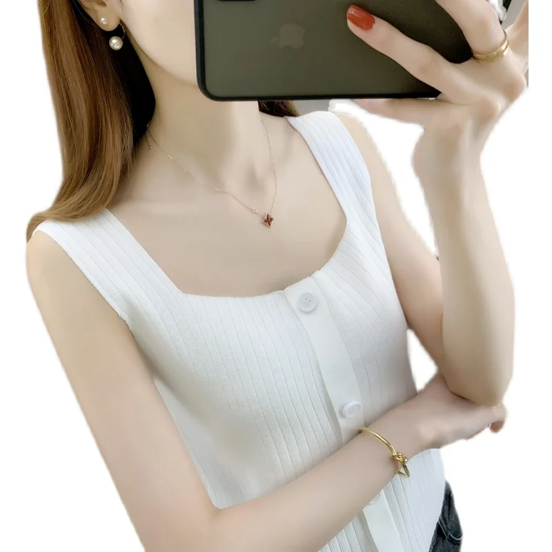 

19922 (3 rooms, 3 rows, No. 6) real shot suspender button solid color vertical bar knitted vest 24