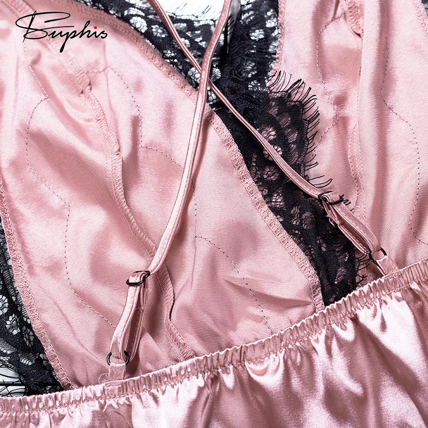 Женский Атласный комбинезон с открытой спиной и кружевной отделкой сексуальный