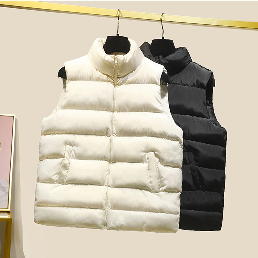 

New Padded Vest Woman Solid Sleeveless Waistcoat 2021 Autumn Winter Pockets Buttons Down Vest Warm Coat Female Padded Jackets